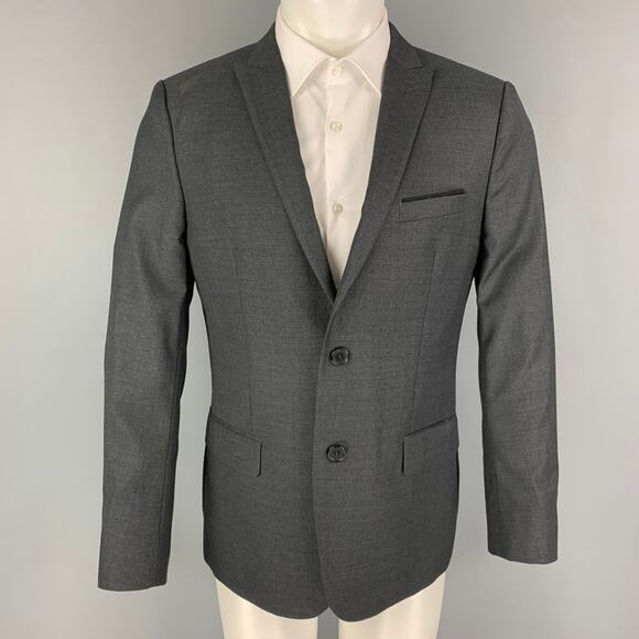 THE KOOPLES Size 38 Charcoal Wool Peak Lapel Sport Coat - Picture 1 of 7